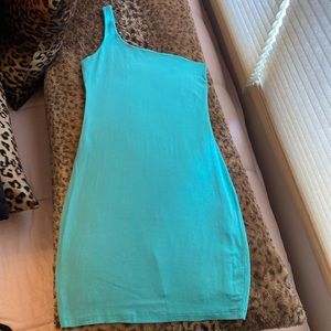 Aqua blue one shoulder fashion nova dress